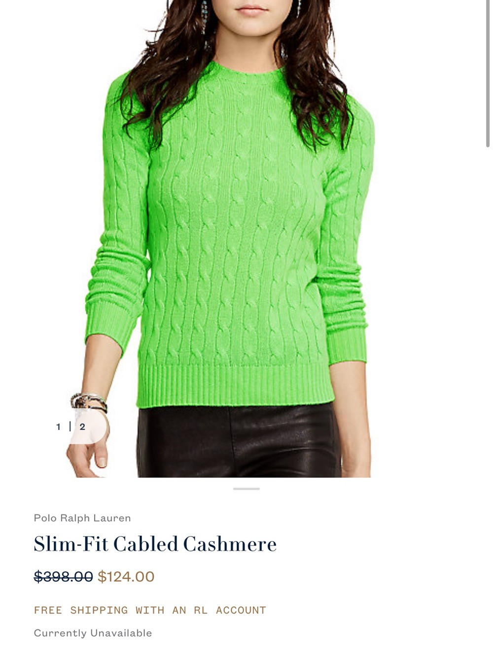 Polo by Ralph Lauren Women’s Bright Green Cable-Knit Crewneck Sweater